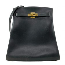 Auth HERMES Kelly Sport GM Black Box Calf Circle X Shoulder Bag