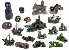 Décoration aquarium - Bateau Navire Tronc Rocher Pont Statue Tonneau