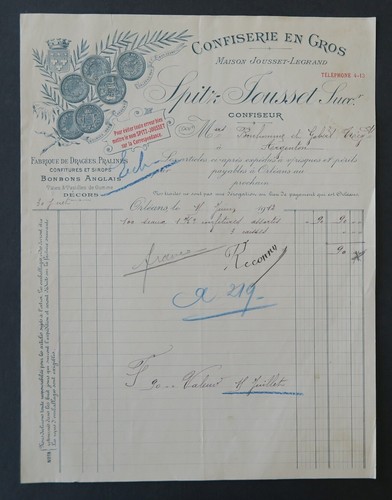 Facture 1912 spitz jousset - 1912,