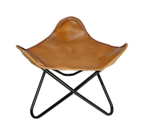 Pouf pliant cuir véritable - pouf,