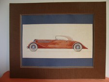 Aquarelle voiture décapotable années 1930
