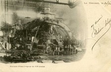 Old postcard 71 LE CREUSOT ARTILLERY WORKSHOP 100 tons steam pylon hammer 1900