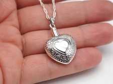 925 Sterling Silver Cremation Jewelry Memorial Heart  Ashes Keepsake Urn...
