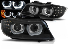 Paire feux phares BMW E90/E91 09-11 Xenon Angel Eyes Led DRL Noir