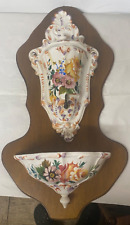 Antique Hand Painted Porcelain Hanging Wall Fountain? flower decorations