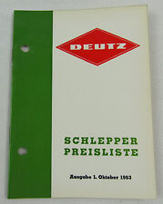 Deutz D15 D25 D30 D40 D40S/L D50S F3L F4L 514 Tractor Price List 10/1963