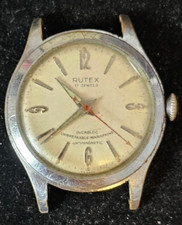 Vintage RUTEX Incabloc, unbreakable mainspring, Red second hand. Parts or Repair