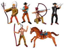 6 Figurines Cowboys Indiens