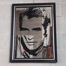 Miroir Paul Newman Sérigraphié Intérieur Verre Cadre Bois Vintage Années '70