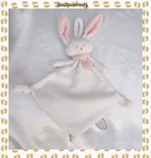 Doudou Peluche Plat Lapin Attache-tétine Nina Blanc Et Rose Dimpel