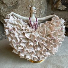 MZ Irish Dresden Lace Ballerina Figurine Madam Butterfly Pink 7"x6"