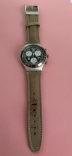 Swatch Mengedega Irony Chrono aluminium tan brown watch cloth band Large 39mm 