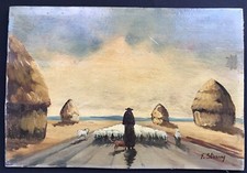 Beautiful painting painting by F Stering landscape animals character 19th century