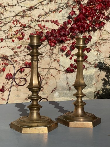 Paire bougeoirs bronze - de,