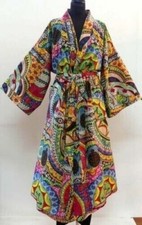 Indian Israil Print  Cotton Kimono Bath Robe Women Nightwear Gown Long Dress