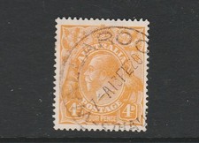 1914 KGV 4d ORANGE SINGLE WMK SUPERB "WALLAROO" SOUTH AUSTRALIA CANCEL