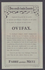 METZ (57) OVIFAX / product SEEDS FOR CHICKEN BREEDING "FABRE" Tract in 1930