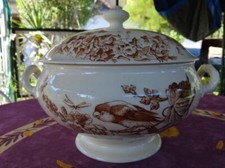 Soupière Terre de Fer Faience Clairefontaine SG Modèle Flowers Oiseaux Libellule