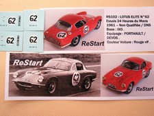RS102 LOTUS ELITE n°62 DNS Le Mans 1961 decal ReStart 1/43 Ixo Kiosque Spark
