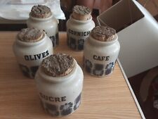 5 CONDIMENT JARS STONEWARE ENAMEL STAMP MARINE ANCHOR LML 70s