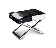 Pouf En Cuir En Peau De Vache Réel Noir-Blanc Marron-Blanc