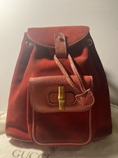 GUCCI Bamboo Backpack Suede Red Gold