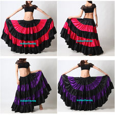 Mix Color Satin 6/12/25 Yard Tiered Gypsy Skirt Belly Dance Ruffle Flamenco Jupe