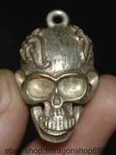 1.4" Antique Chinese Silver Human Bone Skull Head Charm