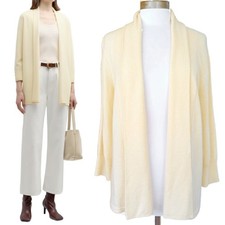 NEIMAN MARCUS Cashmere Collection Open Cardigan Sweater Large Yellow Cream