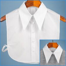 White Long Pointed Flat Dickey Collar False Faux Cotton Half Shirt Blouse Button