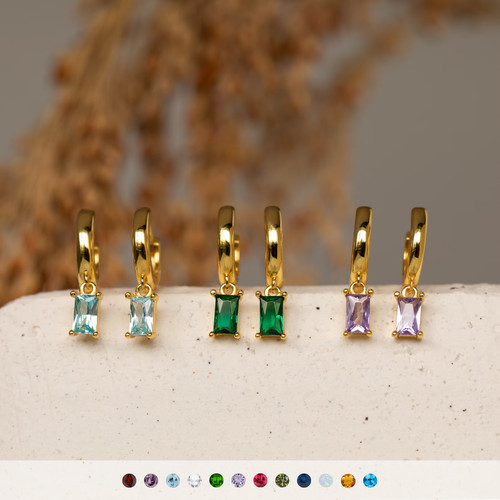 Baguette birthstone huggies - baguette,