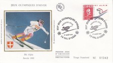 Enveloppe 1er jour Jeux Olympiques Ski Alpin 1991 Soie FDC
