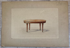 Watercolor study of a table Architect style Napoleon III dry stamp SCHMIT