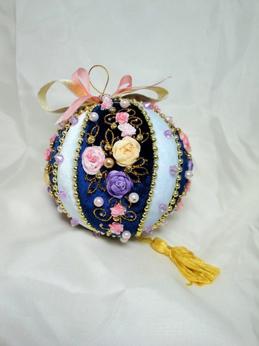 Silk ribbon embroidered ball - embroidered,