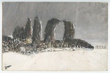 DESNOS FERDINAND GOUACHE DRAWING 48 SIGNED HANDSSIGNED DRAWING FIELDCUEIL NAIVE ART