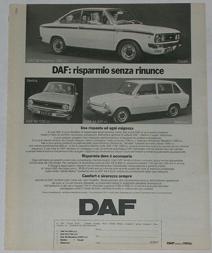 Advert pubblicità 1974 daf - daf, 66