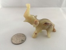 Carved Natural Stone Small Elephant Green with Brown 