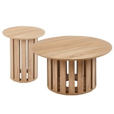 Lot de 2 Tables Basses Rondes "Luisa" 80cm Chêne clair
