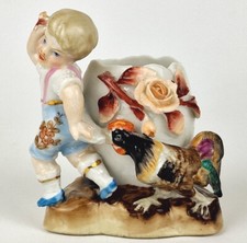 Porcelaine Pyrogen Streichholzhalter Figurine Enfant Jeune Coq markiert Um 1900