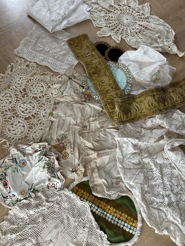 Lot tissus ancien dentelle - lot,