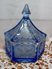 Indiana Glass Tiara Eagles & Stars Iridescent Circus Tent Lid Candy Dish Blue