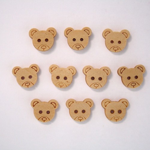 Boutons tête ourson bois - tête, en