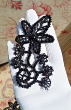 TRIO OF ANTIQUE APPLICATIONS in BLACK GEESE and PEARLS JAIS 19th century