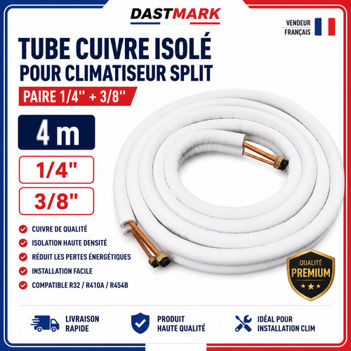 Tube cuivre isolé - isolé, 1/4''