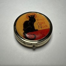 Chat Noir Pill Box Case Pillbox Holder Trinket Black Cat French Cafe Ad