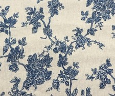 Tissu lin fleurs bleues vintage 154 x 50 cm