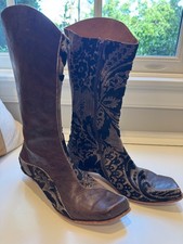 CYDWOQ Brown Leather Kitten Heel Boots Size 39 (9)