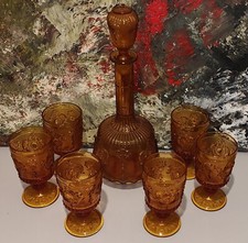 old PORTIEUX Empoli water alcohol service 6 glasses of water + carafe AMBER