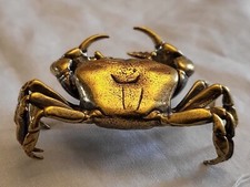 Antique Brass Crab Sculpture Figurine Gold Lustre Sea Ocean Vintage Old Retro UK