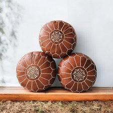 3 x pouf en cuir artisanal marocain - repose-pieds traditionnel moderne